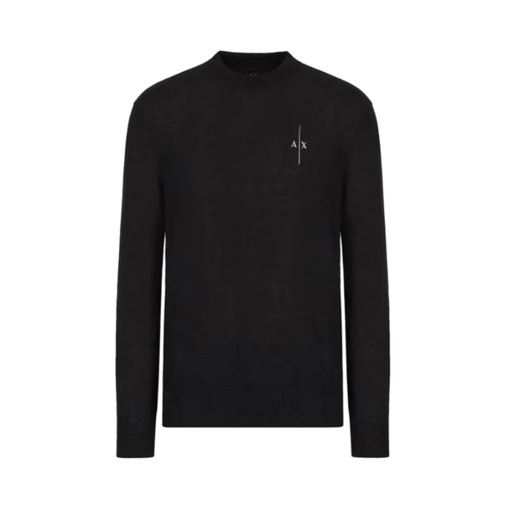Armani Exchange Black Round-Neck Knitwear, Male, S, Knit Jumper Genderless Regular Fit