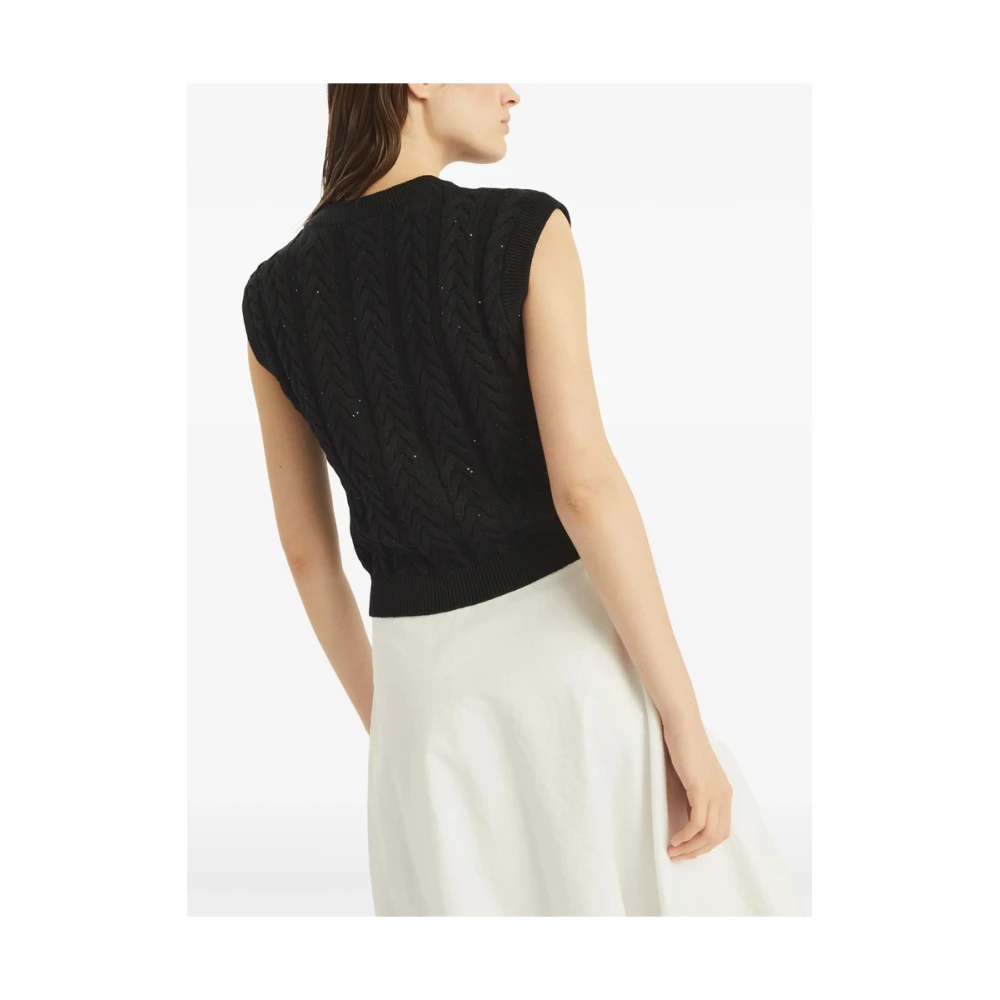 BRUNELLO CUCINELLI Zwart Pailletdetail Mouwloos Vest Black Dames