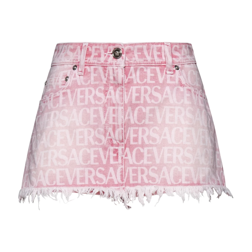 Versace Denim Laser Logo Frayed Shorts Pink Dames