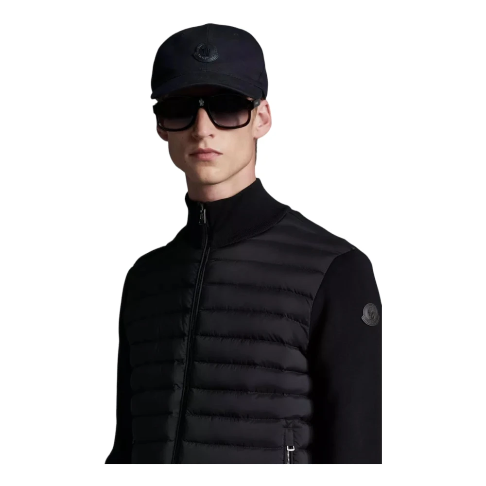 Moncler Gewatteerde Katoenen Cardigan met Rits Black Heren