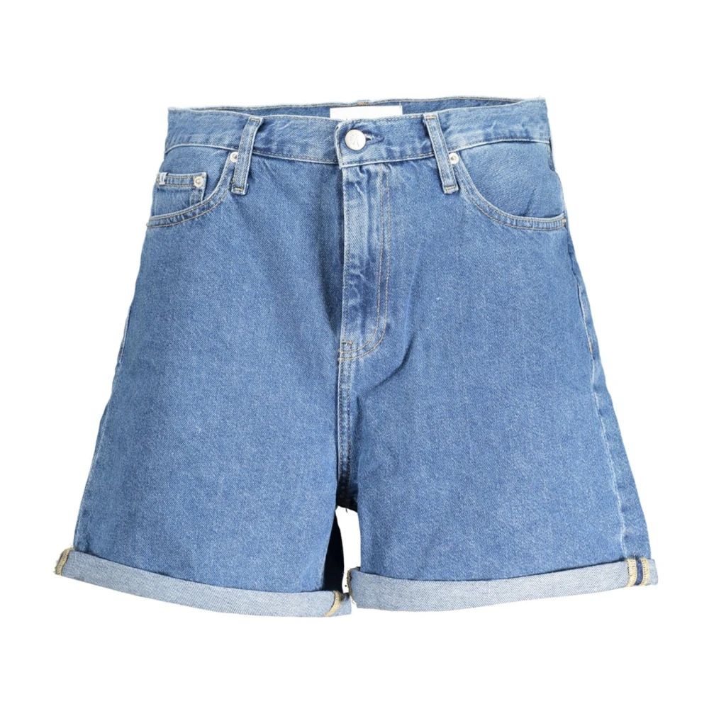 Calvin Klein Blauwe Mom Jeans Shorts Knoop Rits Logo Blue Dames