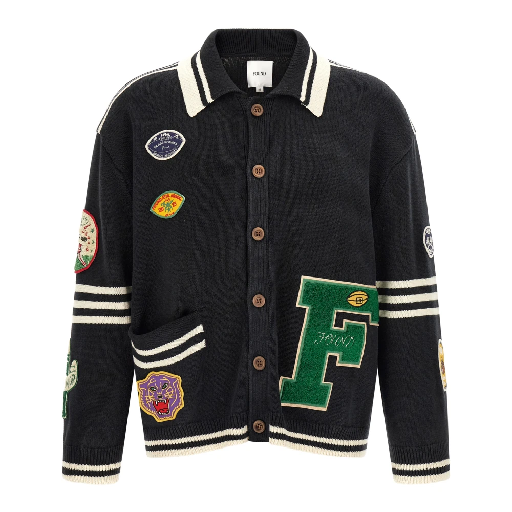 Found Mannelijk Zwart Truien & Vesten Heren, L, Katoen, Fin Varsity Cardigan