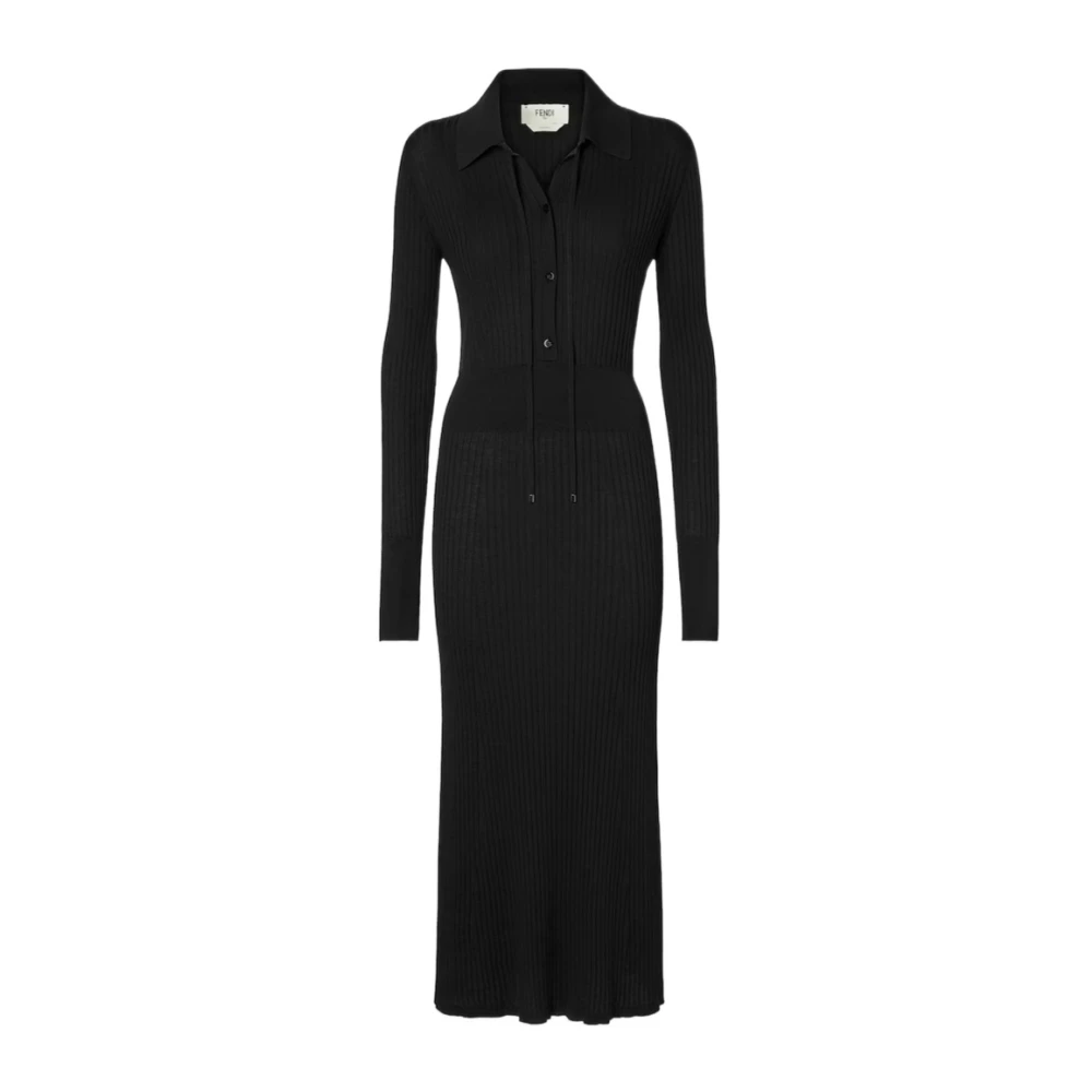Fendi Kvinno Svart Klänningar Dam, M, Vestido Canellé Midi
