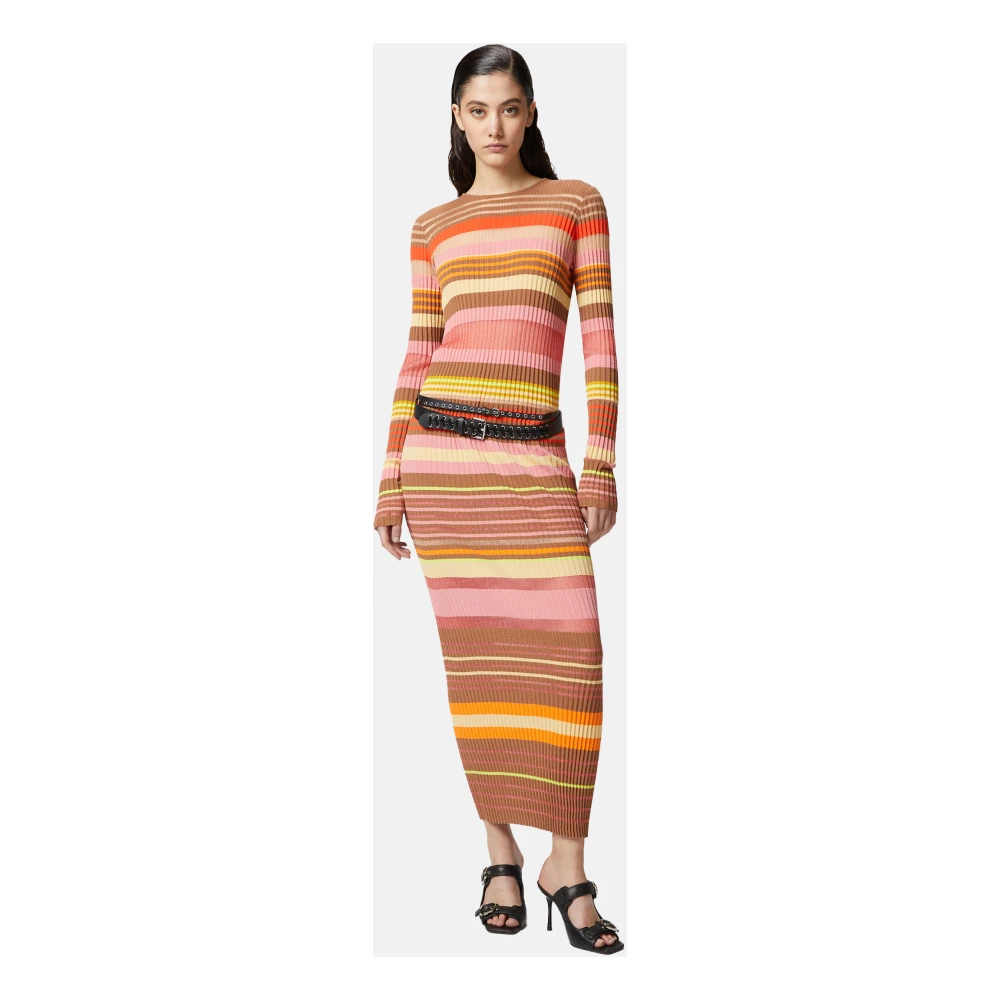 pinko Regenboog Ribben Linnen Jurk Multicolor Dames