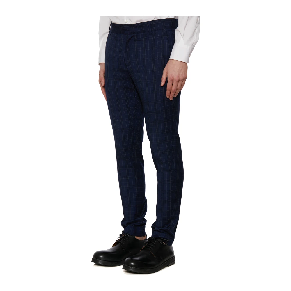 Daniele Alessandrini Slim Geruite Broek Blue Heren