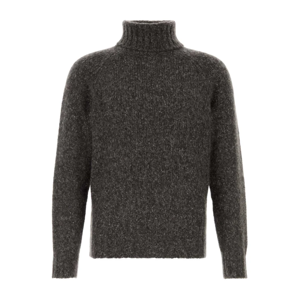 Brunello Cucinelli Gray Cashmere Knitwear, Male, L, Mouliné Cashmere Turtleneck Jumper