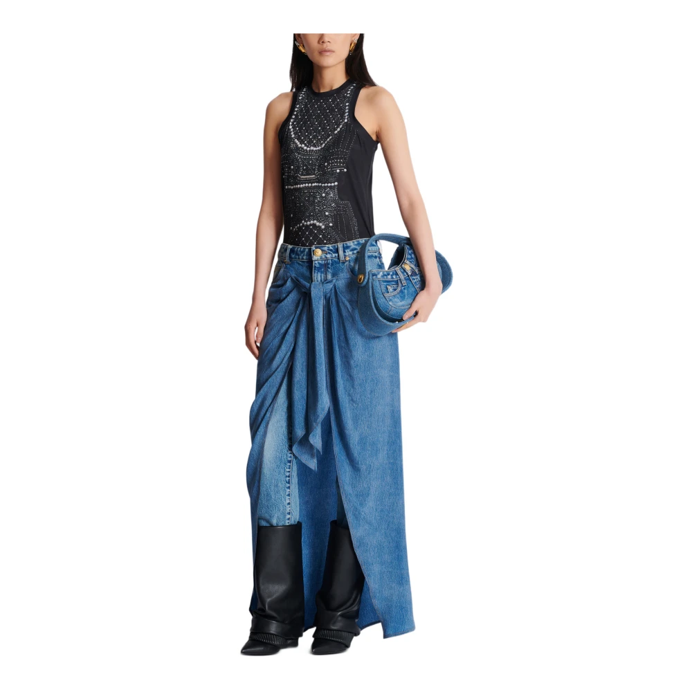 Balmain Zachte tanktop met nepborduurwerkprint Black Dames