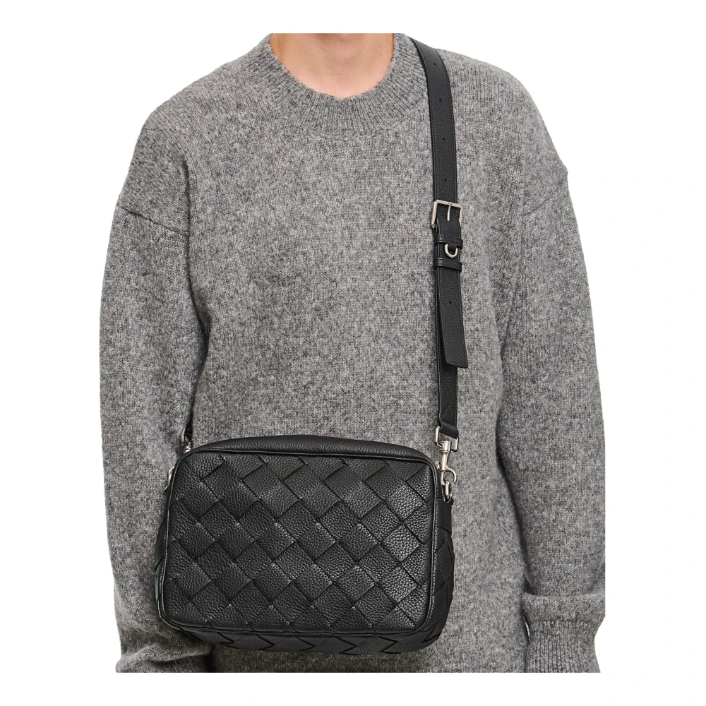 Bottega Veneta Intrecciato Schoudertas Leer Mannen Italië Black Dames