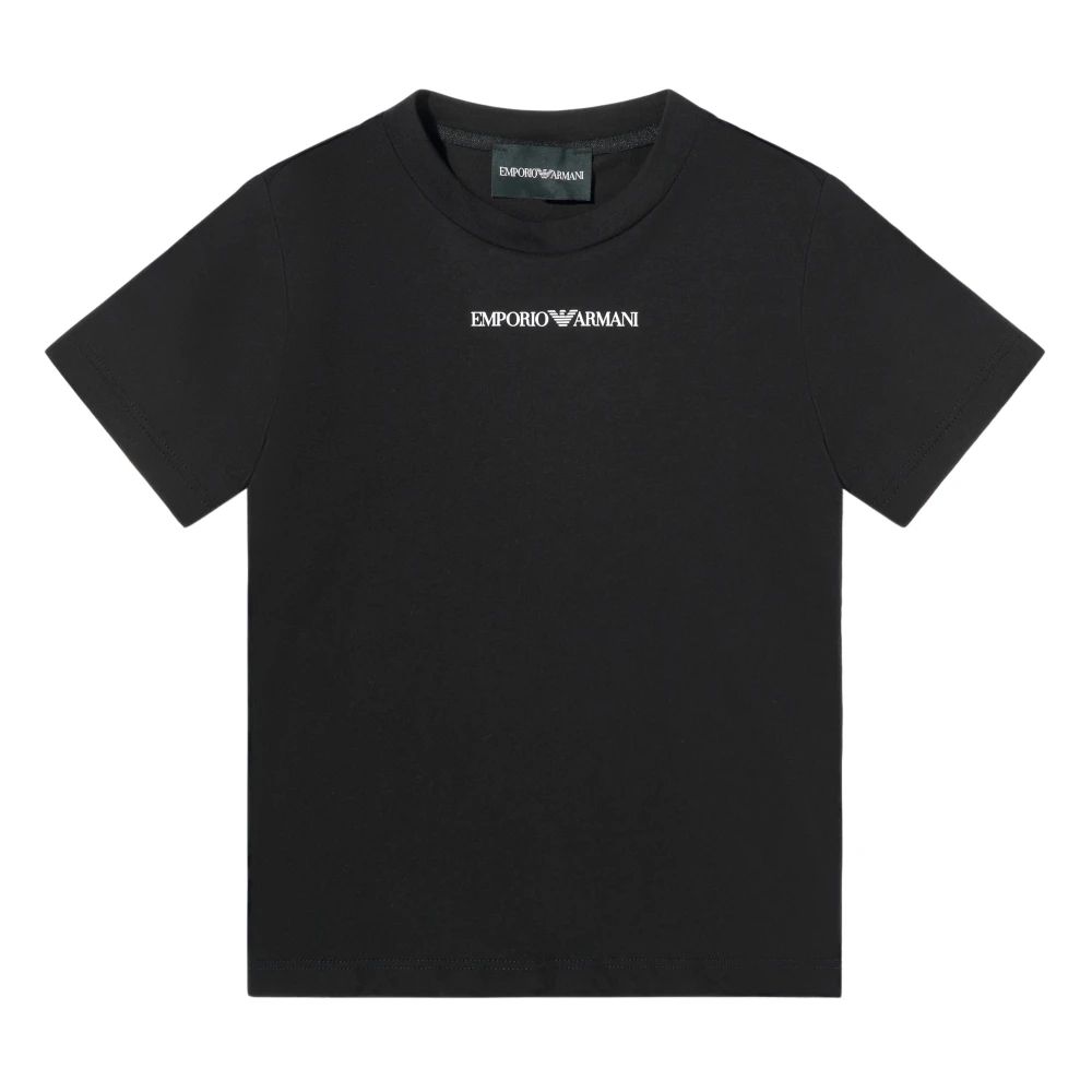 Emporio Armani Boys Black Kids Short Sleeve T-Shirts, 16 Y, Logo T-Shirt