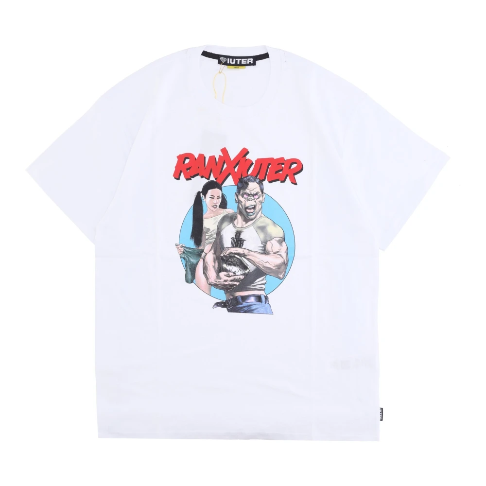Iuter Men's White T-Shirts, M, Crew Neck T-Shirt Logo Print