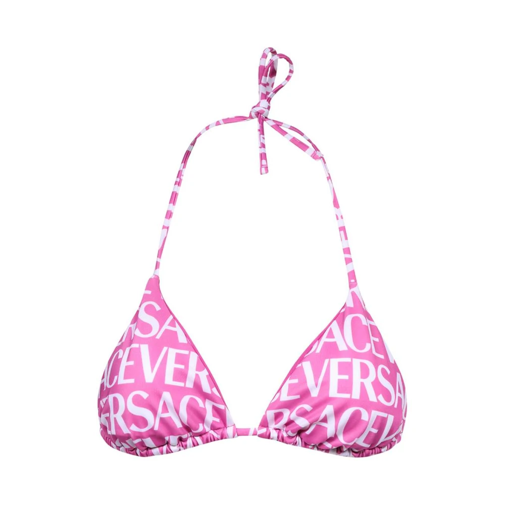 Versace Logo Print Driehoek Bikini Top Pink Dames