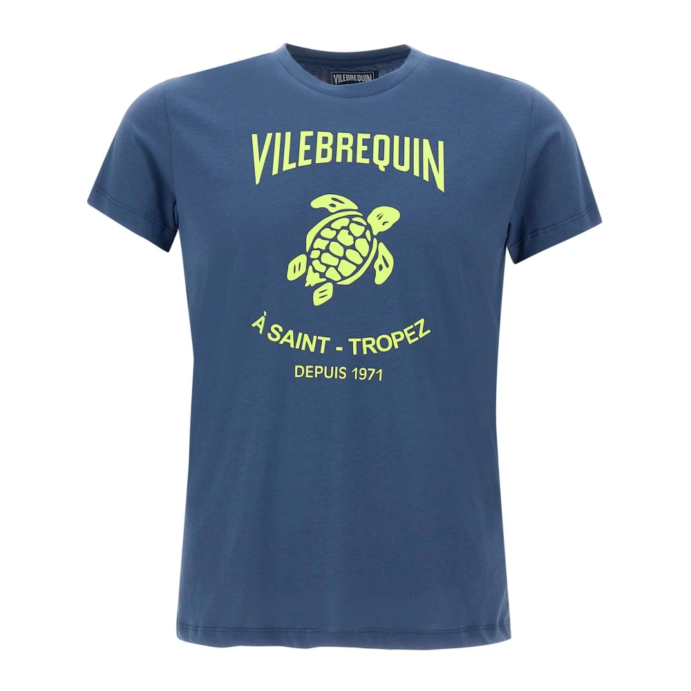Vilebrequin Blå Sköldpadda Tryck Bomull T-shirt Blue, Herr