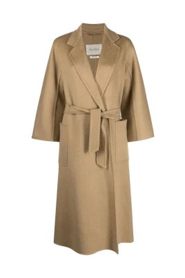 Beige Cashmere Coat med Notched Lapels