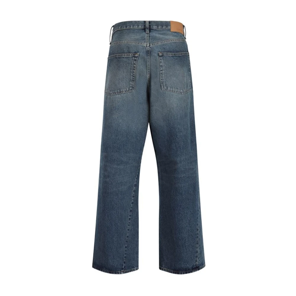 Sunflower Wijde katoenen jeans met leren patch Blue Heren