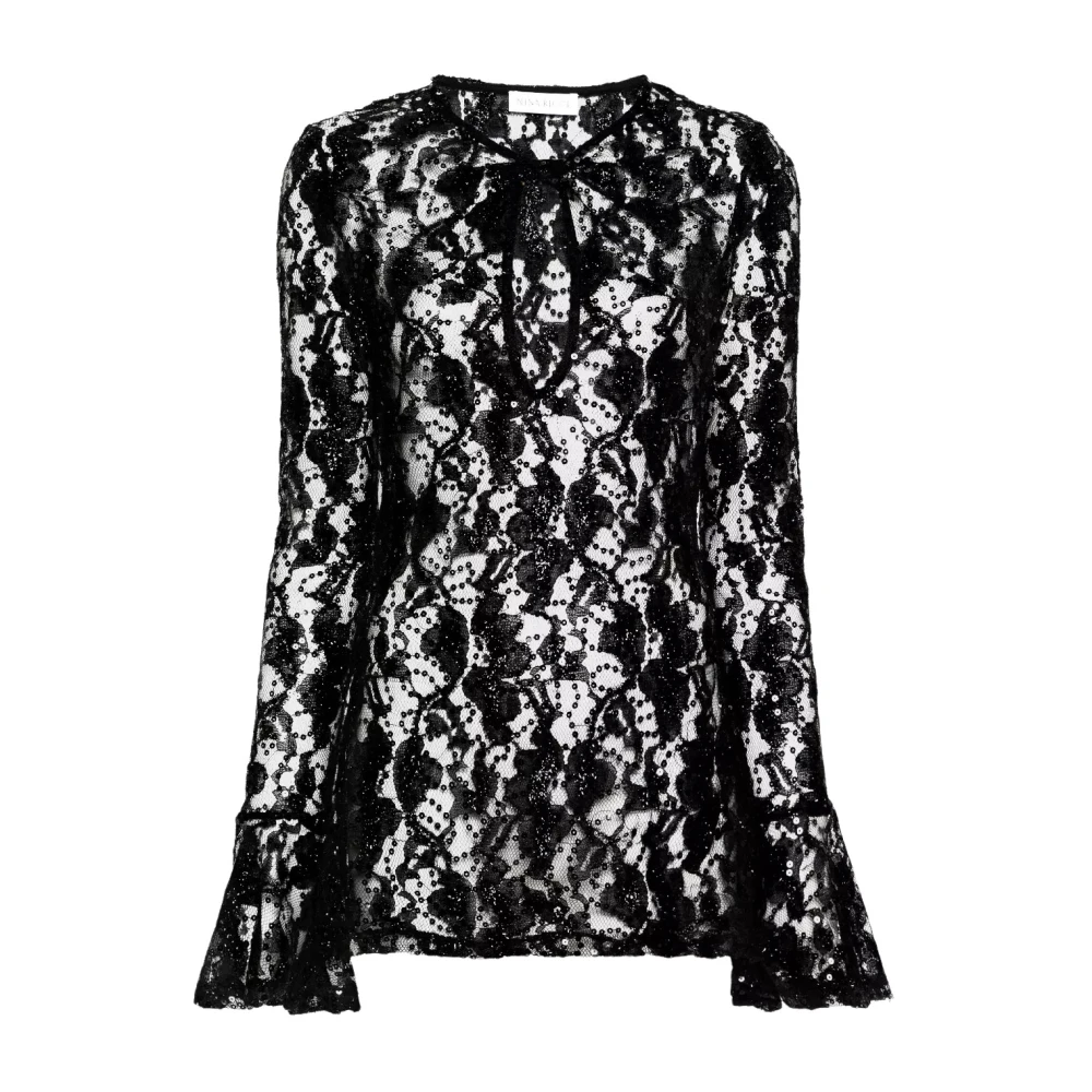 Nina Ricci Kanten Pailletten Blouse Uitsnede Black Dames