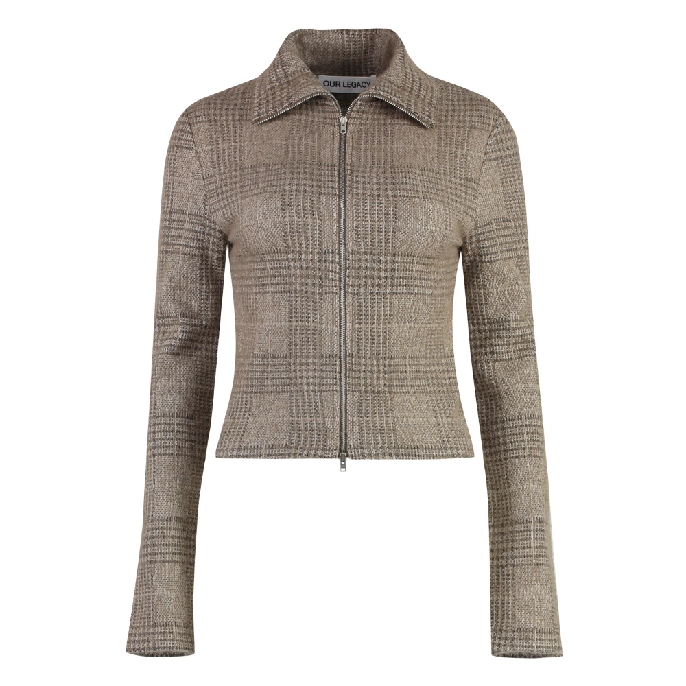 Our Legacy Hound Check Zip-Up Sweater Beige Dames