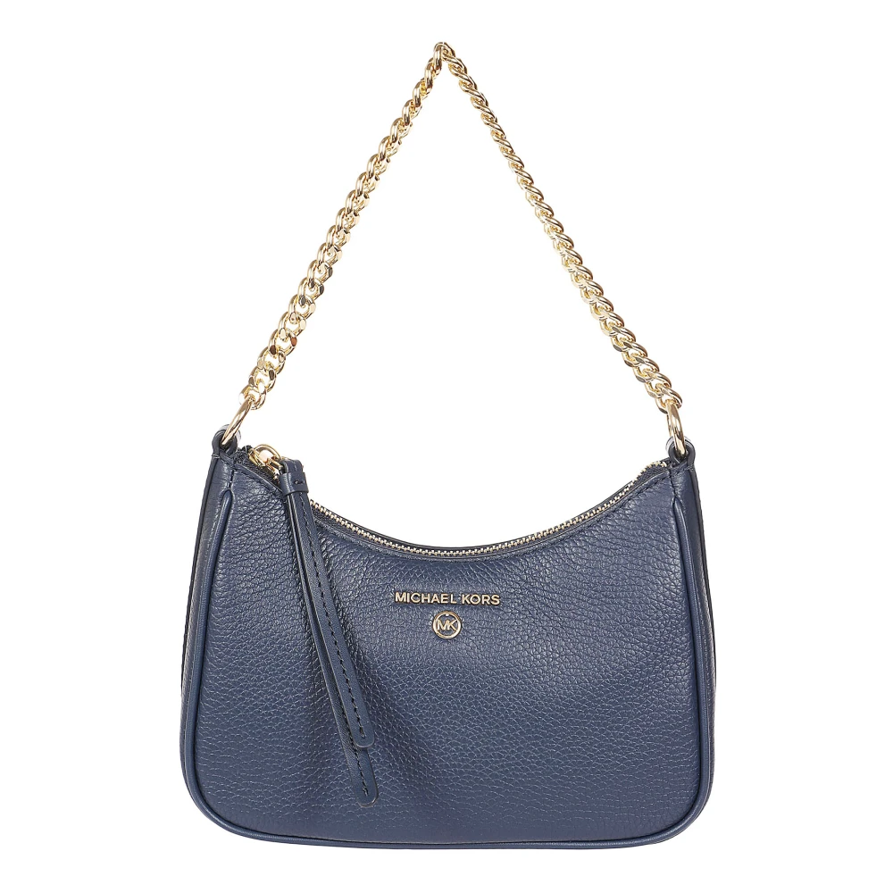Michael Kors Zwarte Gehamerde Leren Handtas met Goudkleurige Hardware Blue Dames