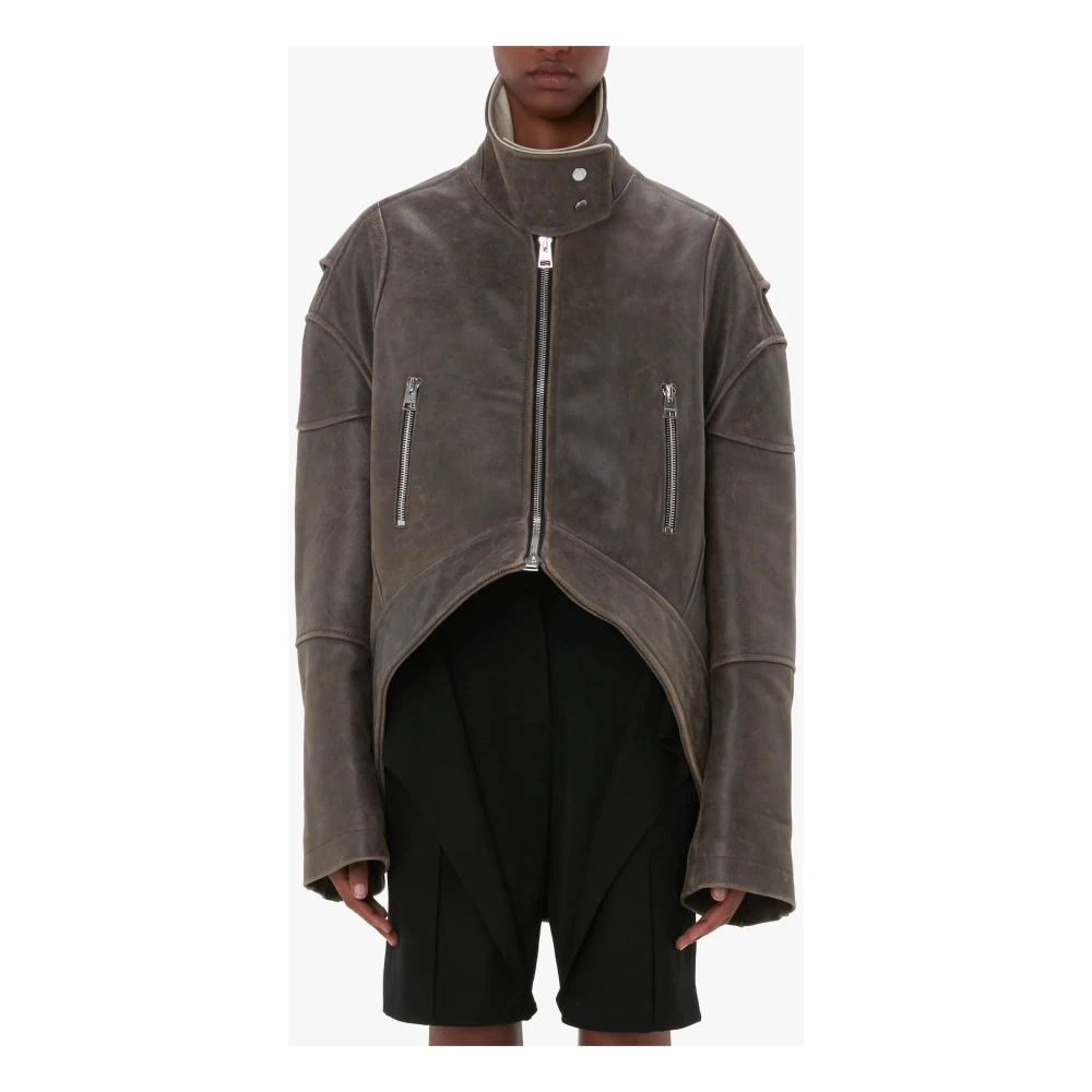 JW Anderson Verweerd Leren Hoge Hals Jas Brown Dames