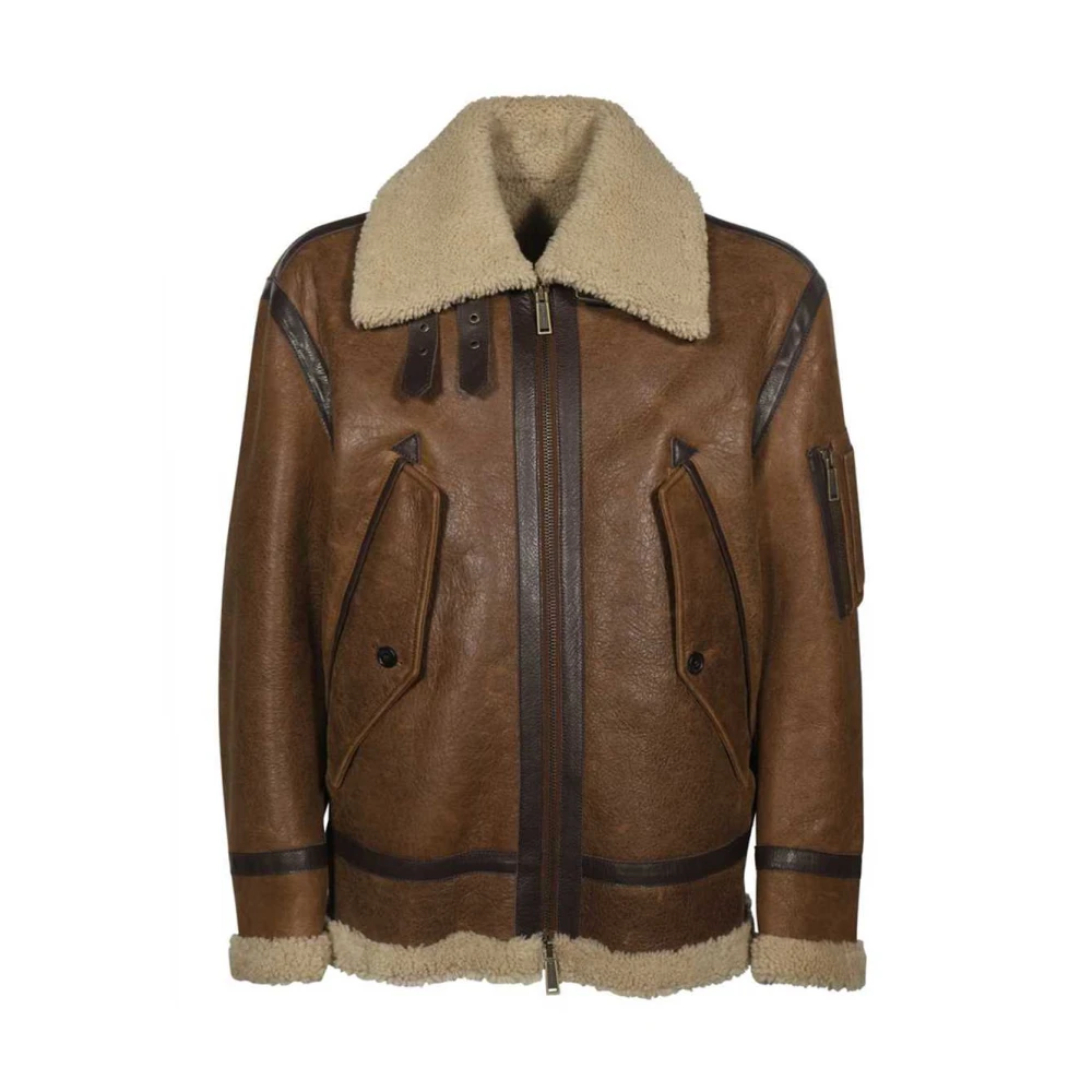 Dsquared2 Schapenleren Jas met Puntige Kraag Brown Heren
