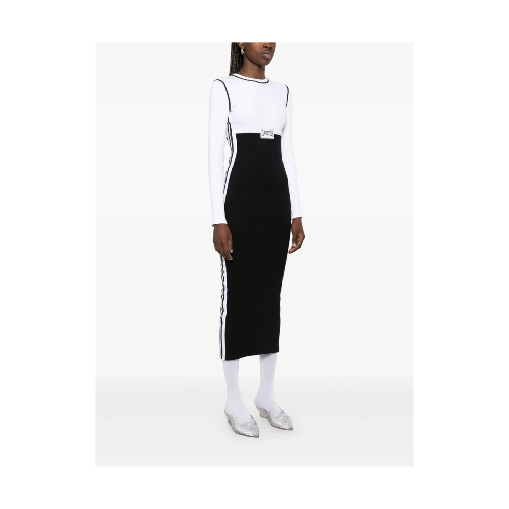 Jean Paul Gaultier Witte Logopatch Jurk met Lange Mouwen Black Dames