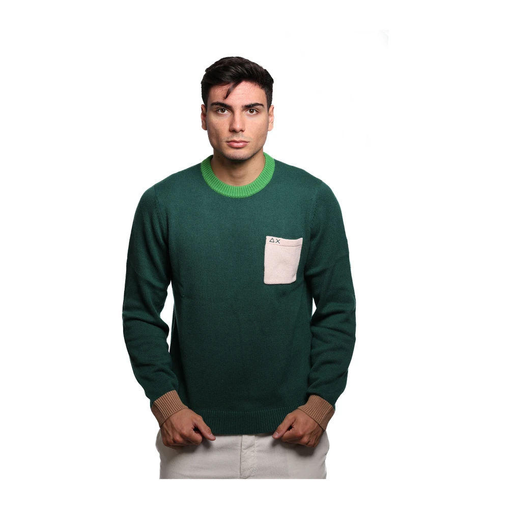 Sun68 Donkergroene wollen blend trui K44192 Green Heren