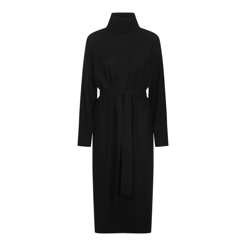 Antonelli Firenze Zwart Wollen Blend Geribbelde Jurk Black Dames