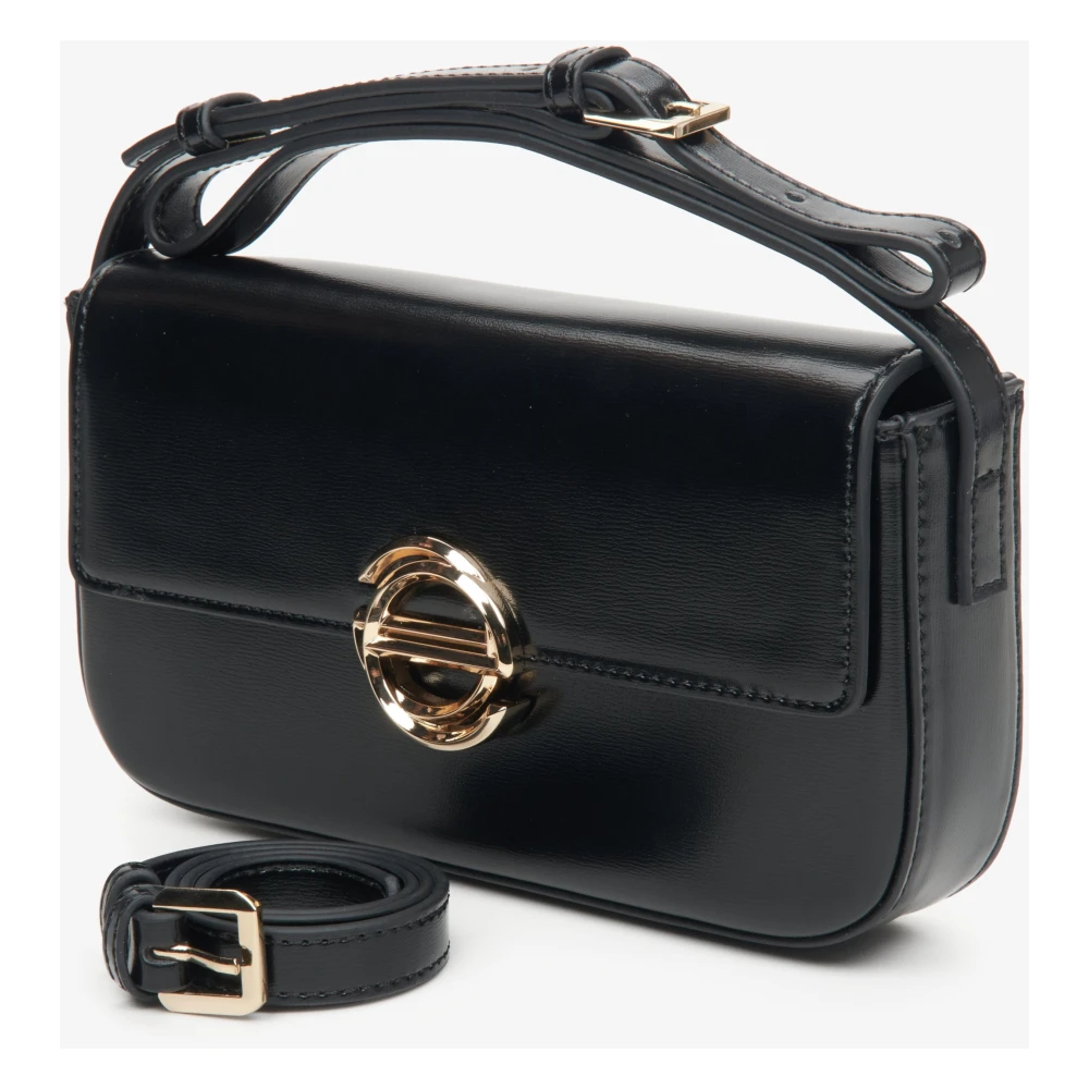 Estro Dames Kleine Zwarte Leren Handtas met Gouden Hardware Er00113754 Black Dames