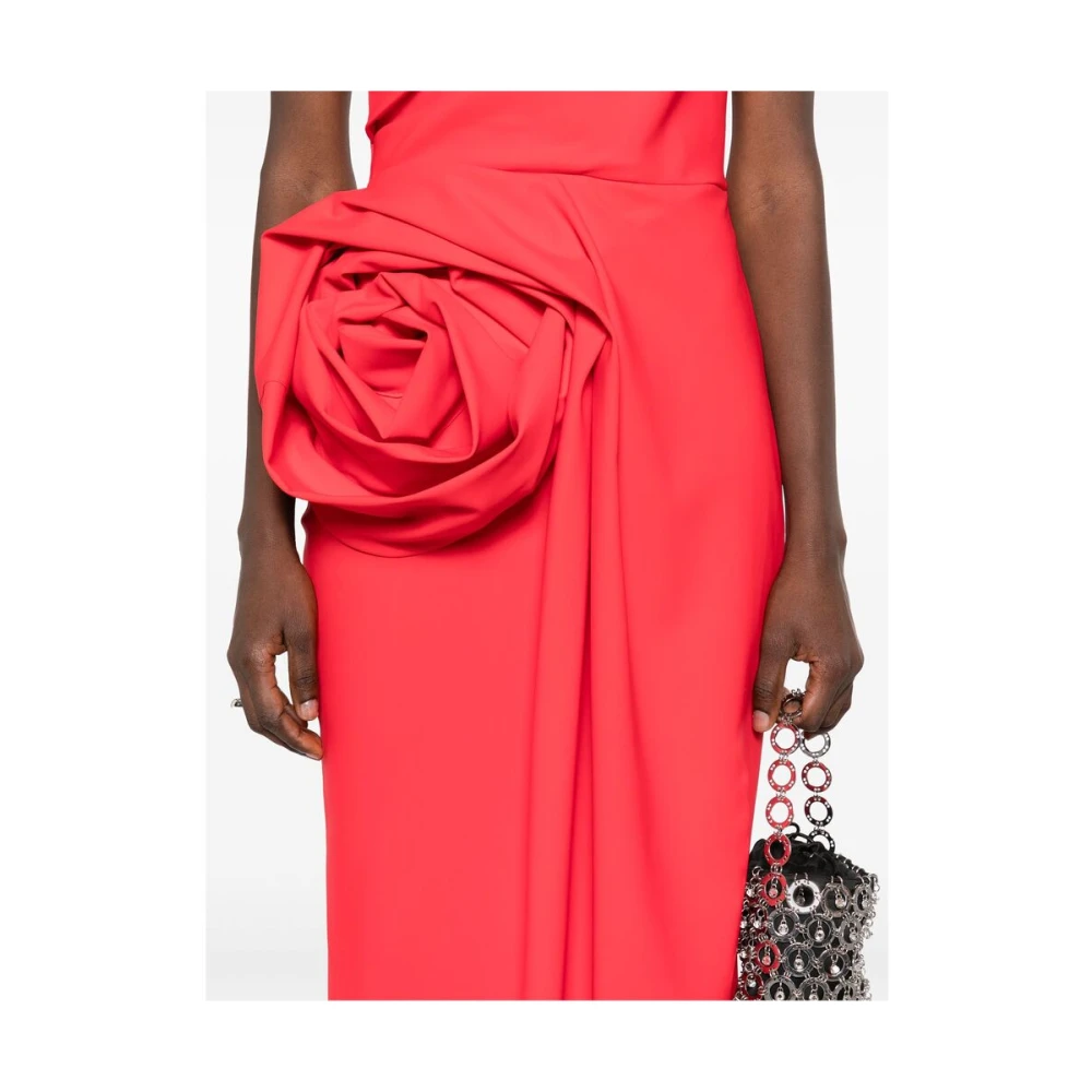 Chiara Boni Rode Bloemenjurk met Overlapping Hals Red Dames