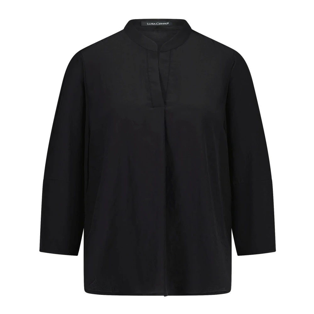 LUISA CERANO Ballonmouwblouse met opstaande kraag Black Dames