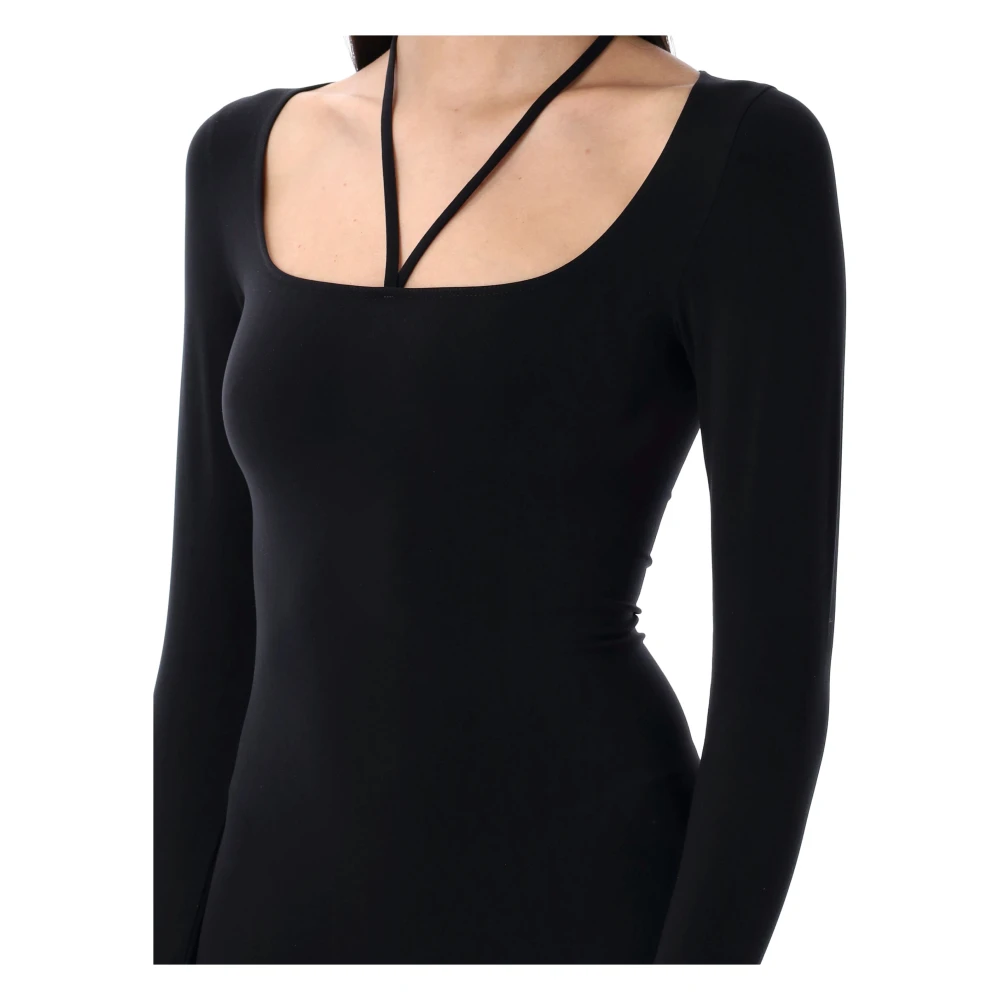 Andrea Adamo Zwarte Jersey Midi Jurk Vierkante Halslijn Black Dames