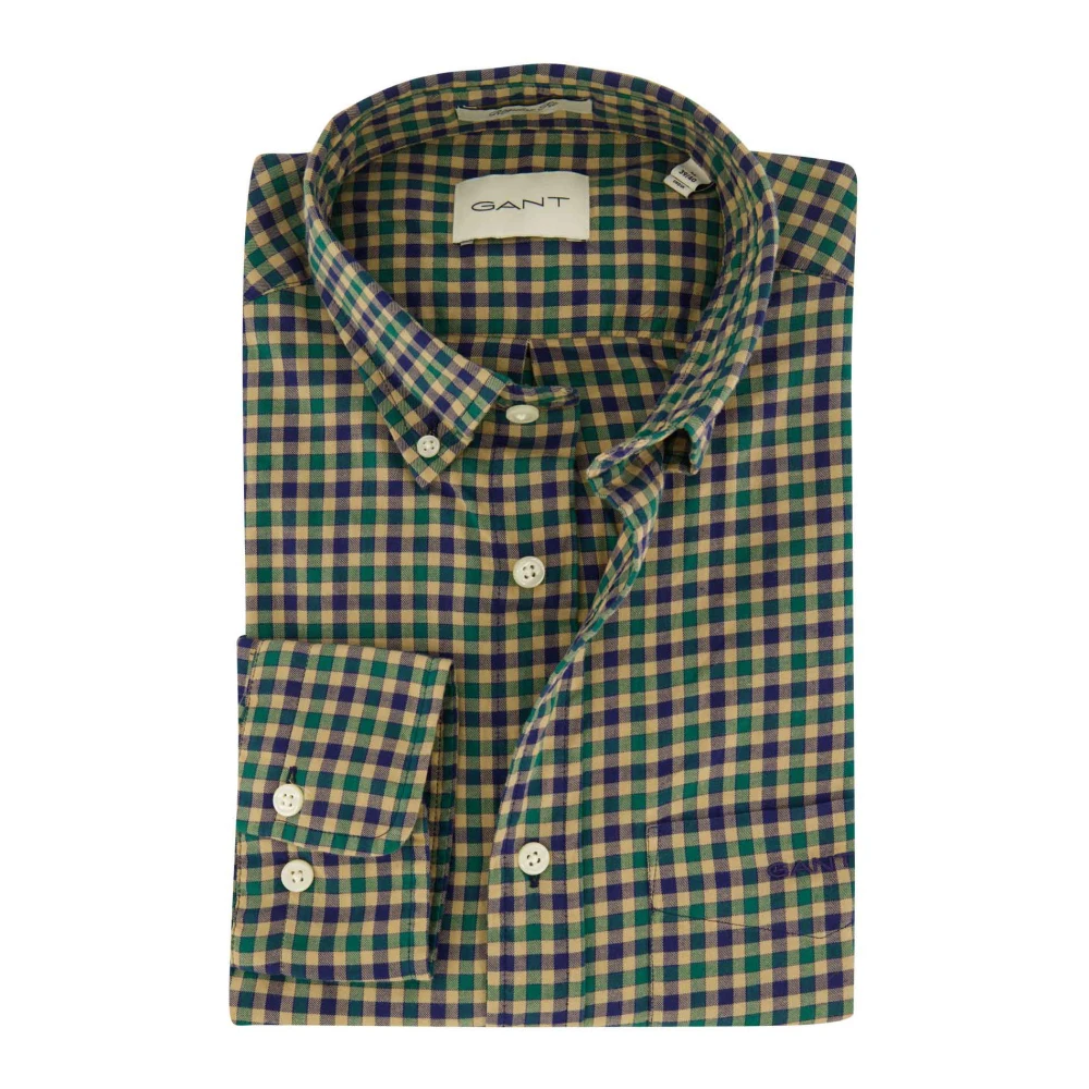 Gant Geruite Regular Fit Overhemd in Licht Twill Green Heren