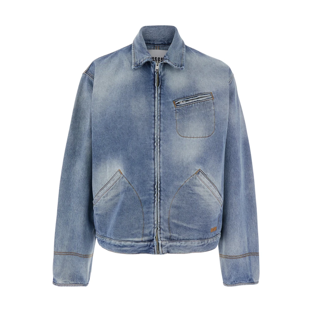 Msgm Blauwe Denimjas met Logo Borduursel Blue Heren