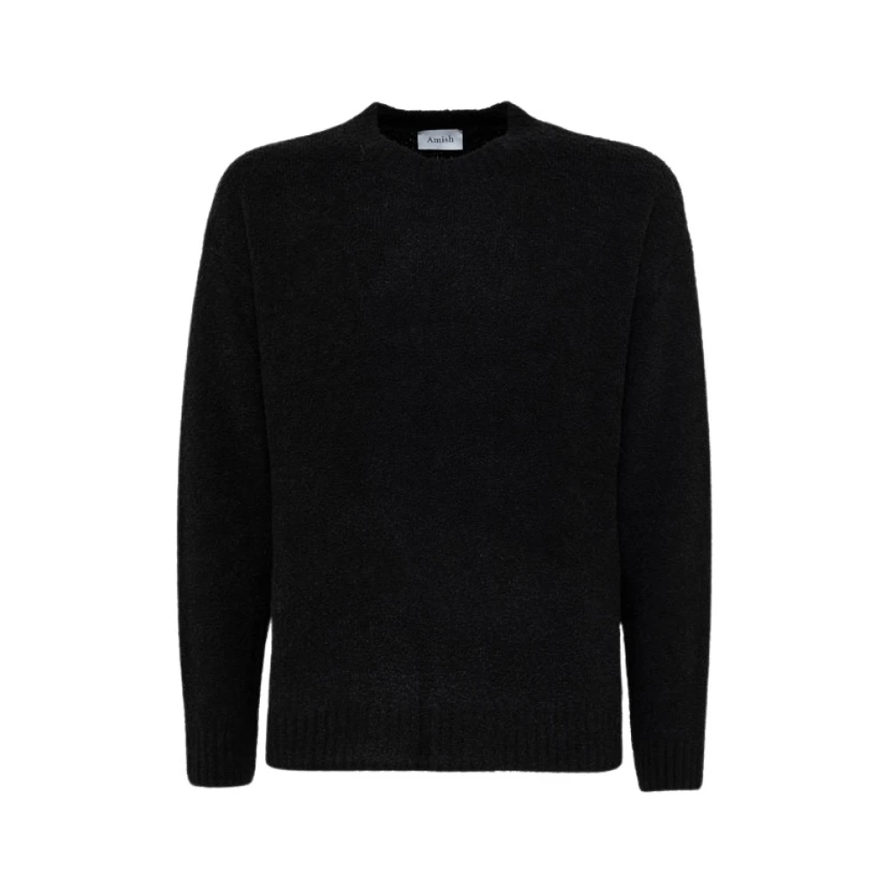 Amish Boucle Wool Crew Neck Sweater Black Heren