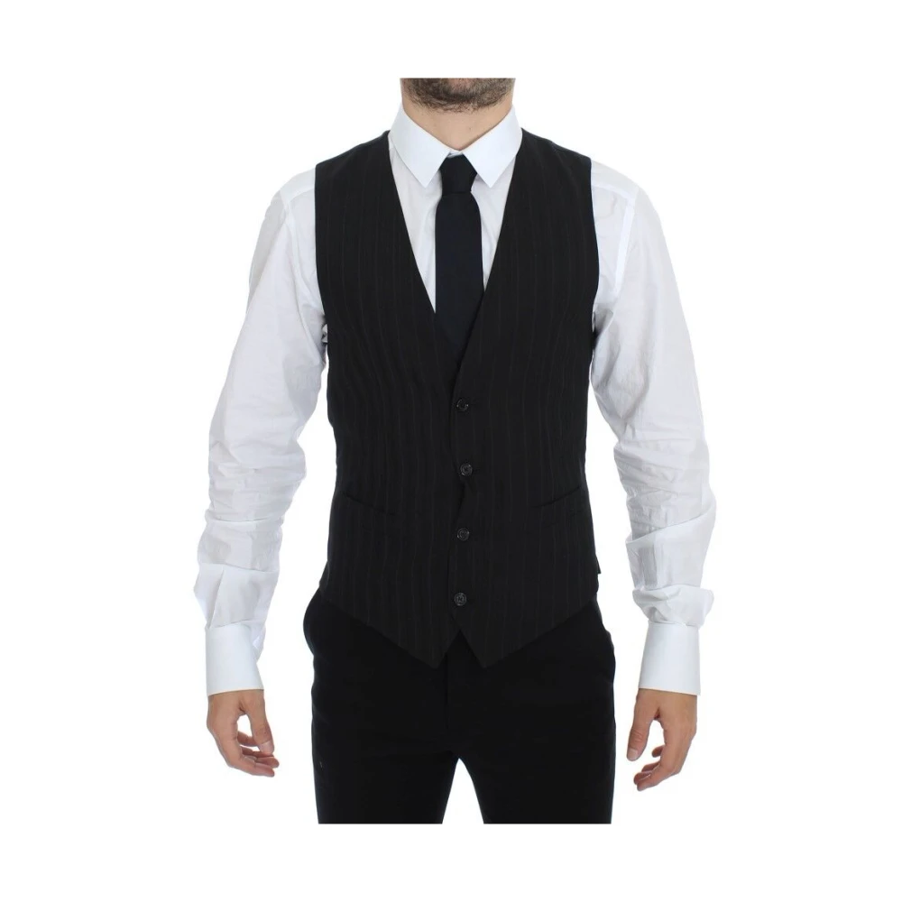 Dolce & Gabbana Men's Black Elegant Striped Wool Vest - Waistcoats - L - Suits