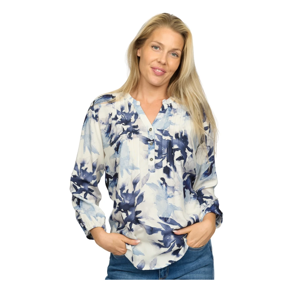 2-Biz Blauwe Dorte Ea Blouse met Patroon Multicolor Dames