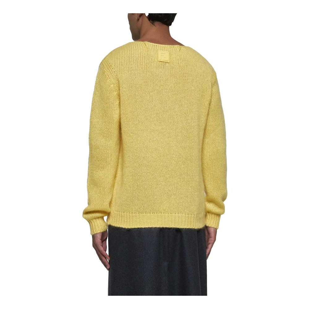 Fendi Gele Mohair Blend Trui met Plooien Yellow Heren