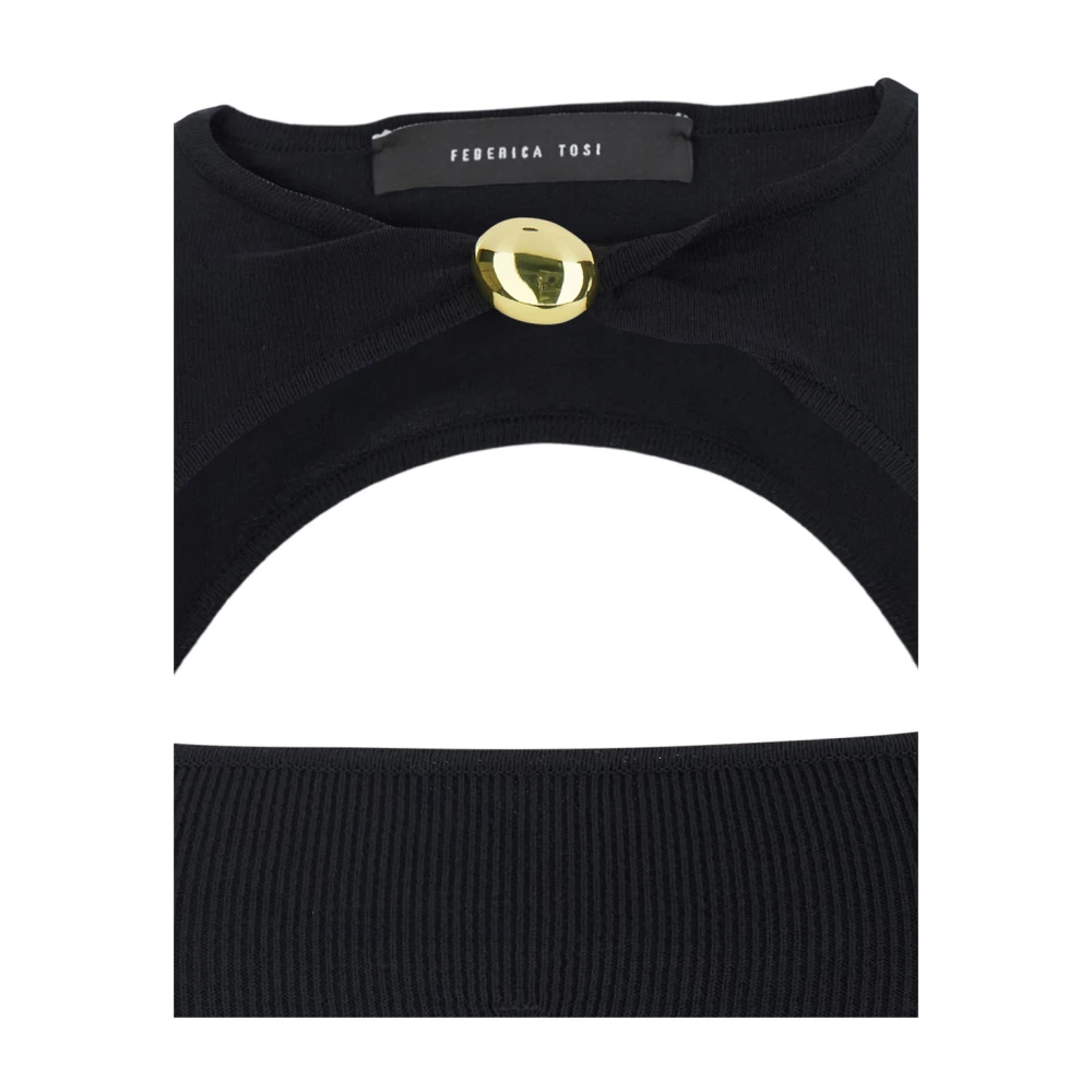 Federica Tosi Zwarte Top met Juweel Detail in Viscose Mix Black Dames