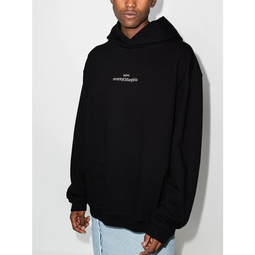Maison Margiela Geborduurde katoenen hoodie met logo Black Heren