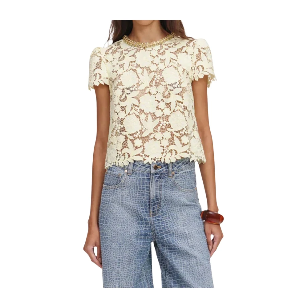 Self Portrait Women's Yellow Lace Floral-Embroidery Top, Blouses, Xs, Blouses & Shirts