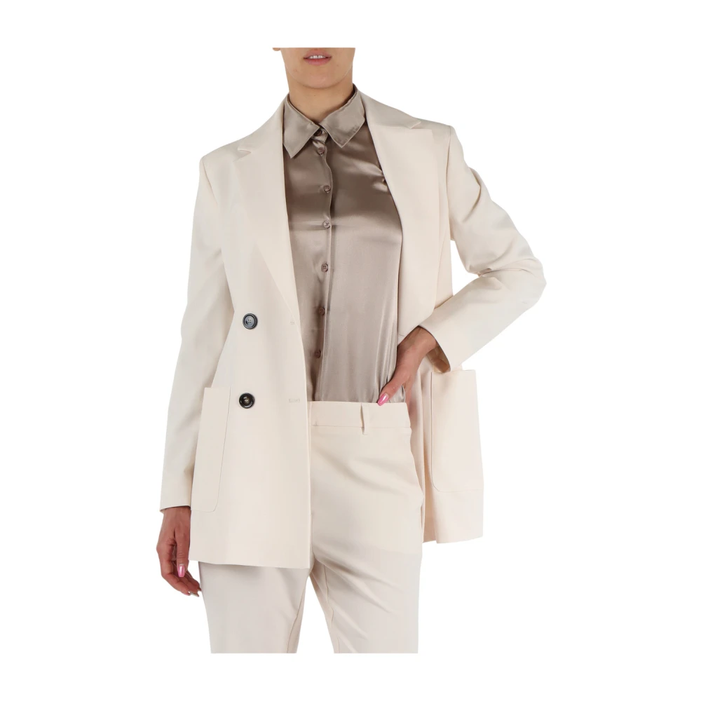 Marella Virgin Wool Revers Lange Mouw Jas Beige Dames