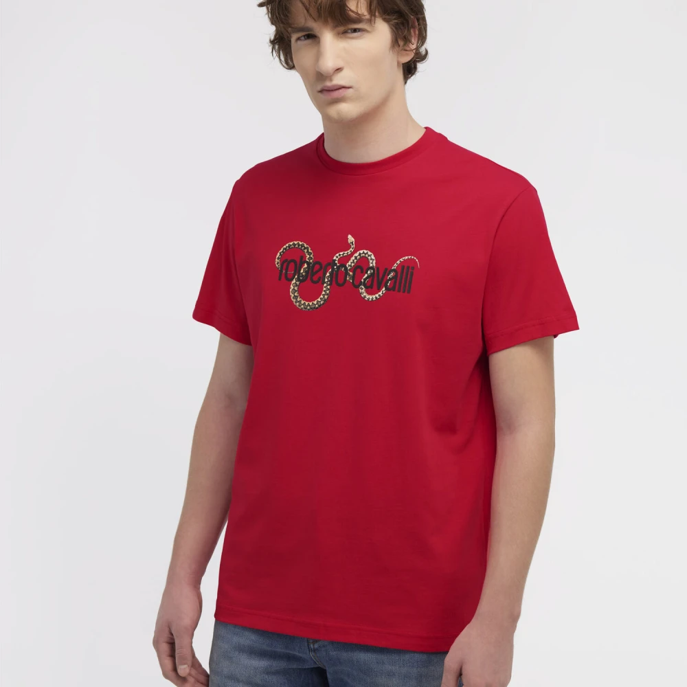 Roberto Cavalli Logo T-shirt Ronde Hals Korte Mouwen Red Heren