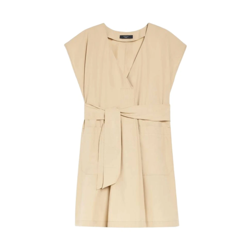 Weekend Max Mara Women's Beige Short Dresses, Xs, Short Sleeve Cotton Poplin Dress