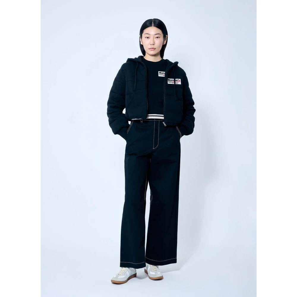 Moncler Hoge Taille Wide-Leg Broek met Topstitching Black Dames
