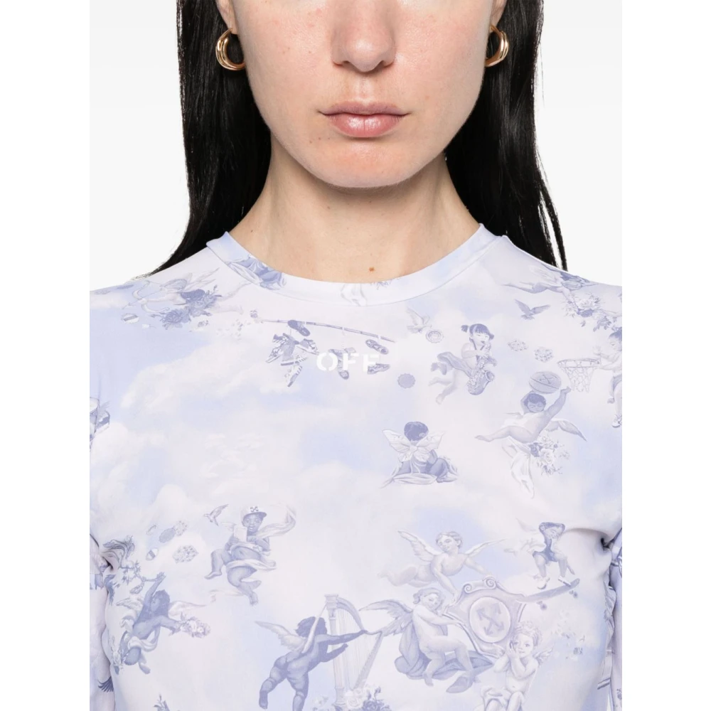Off White Lichtblauwe Logo Print Top Blue Dames