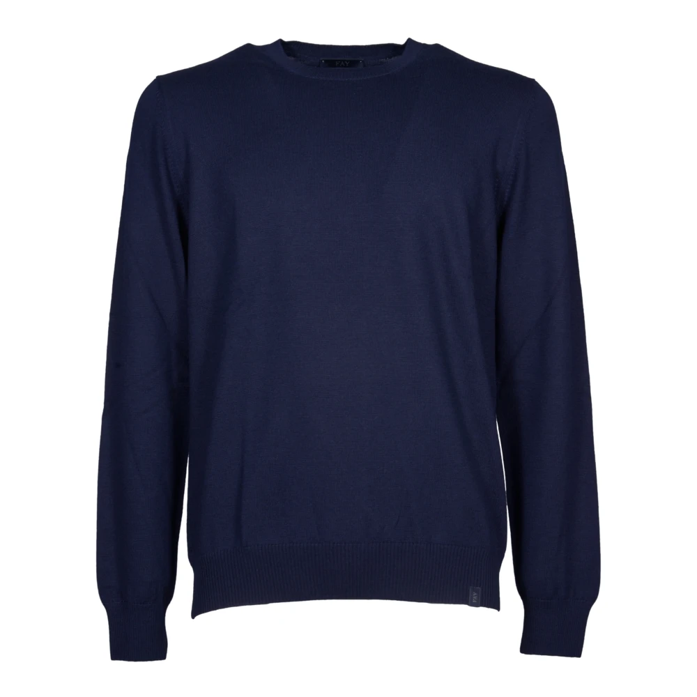 Fay Blauwe Gebreide Trui Ronde Hals Lange Mouwen Blue Heren