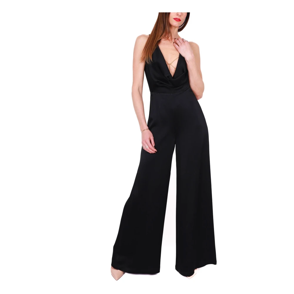 Elisabetta Franchi Zwarte mouwloze jumpsuit met juweeldetail Black Dames