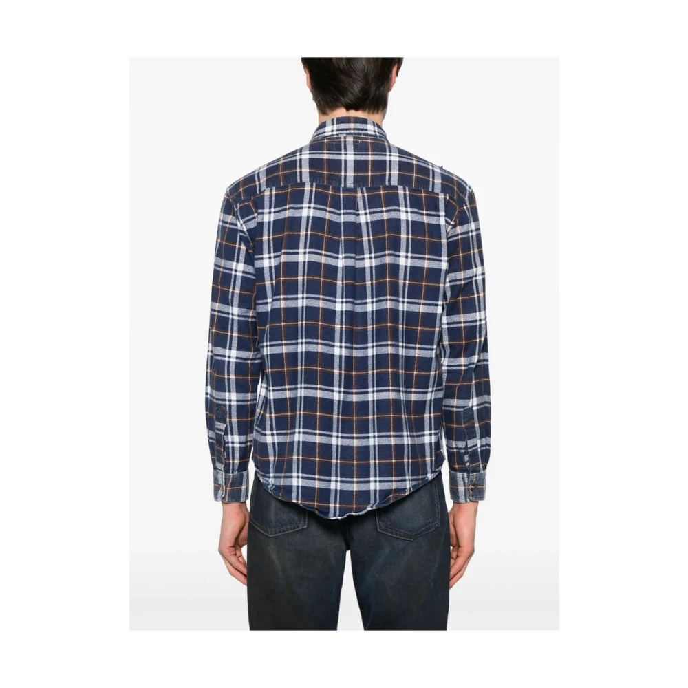 Needles Navy Blue Overhemd met Patchwork Multicolor Heren