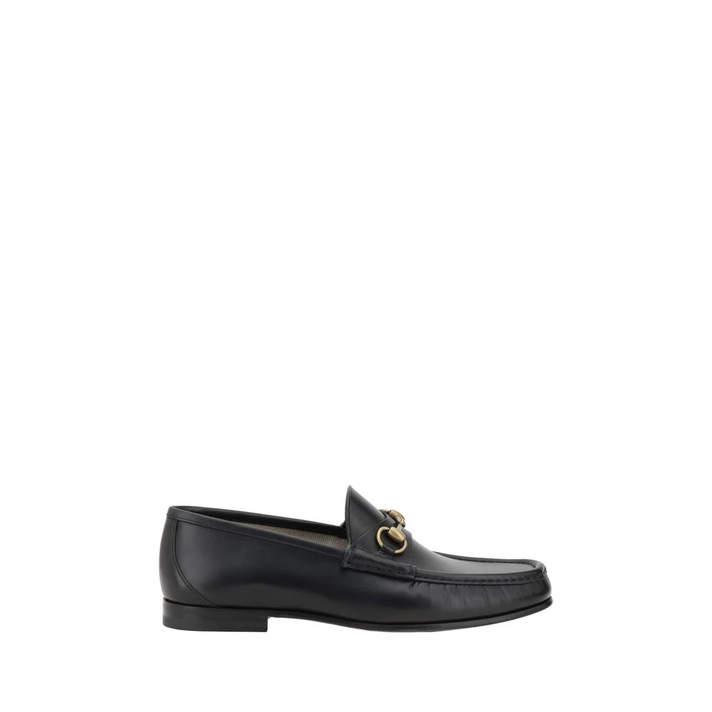 Gucci Metallic Horsebit Leren Loafers Black Heren