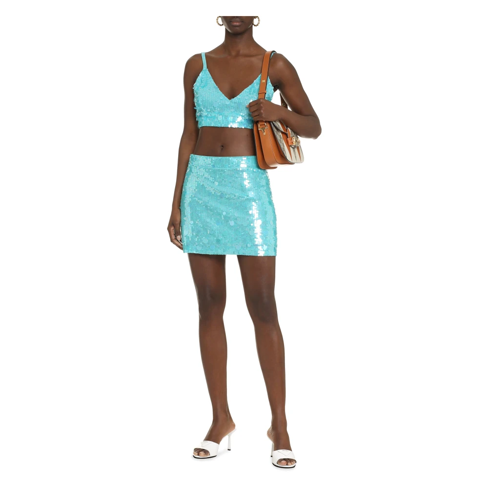 P.a.r.o.s.h. Paillettop met elastische onderkant Blue Dames