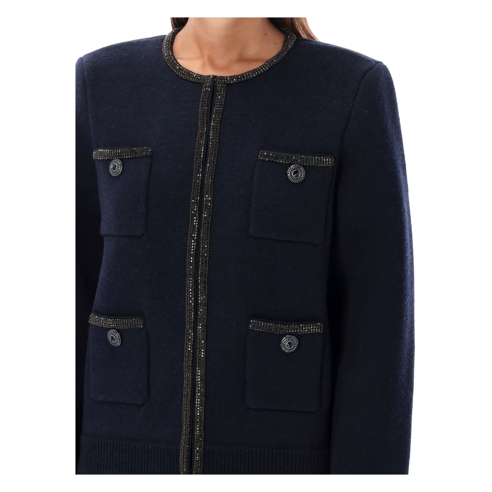 Self Portrait Versierde Navy Gebreide Kleding Aw24 Vest Blue Dames